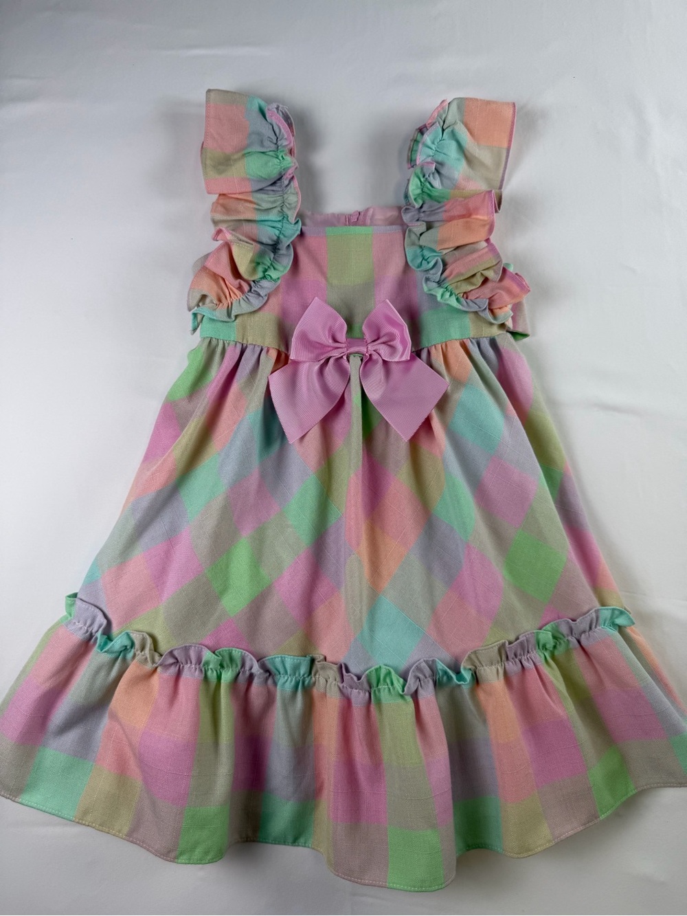 Bonnie Jean Pastel Plaid Ruffle Bow Dress - Princess  Dress 4T